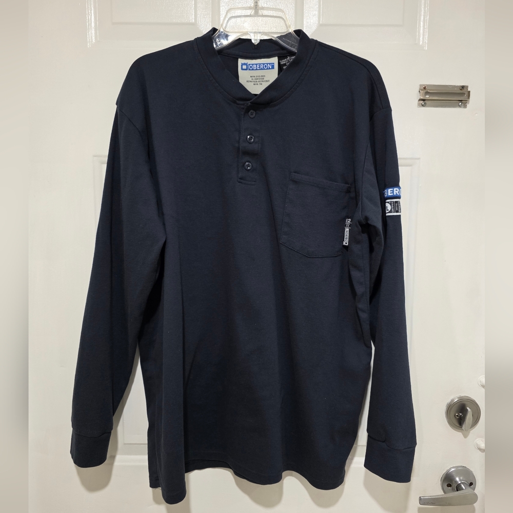 Oberon FR Henley Sweater Blue Men's  Size L NFPA 2112 70E UL Certified